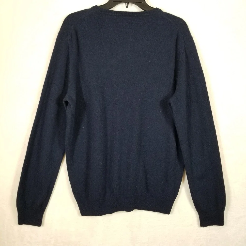 J.Crew Mens Navy Blue 100% Cashmere V-Neck‎ Sweater Size Large L Long Sleeve